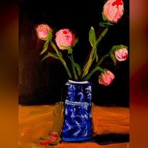 Peonies in Blue Antique Vase